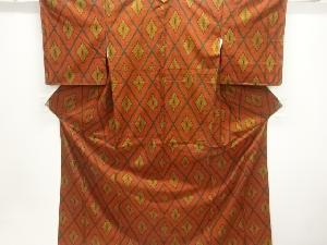 未使用品　襷に花模様織出し手織り紬着物